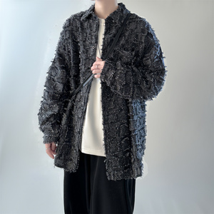 流苏格子长袖衬衫男宽松衬衣复古休闲外套 FC83-P55，男装衬衫，星座1017