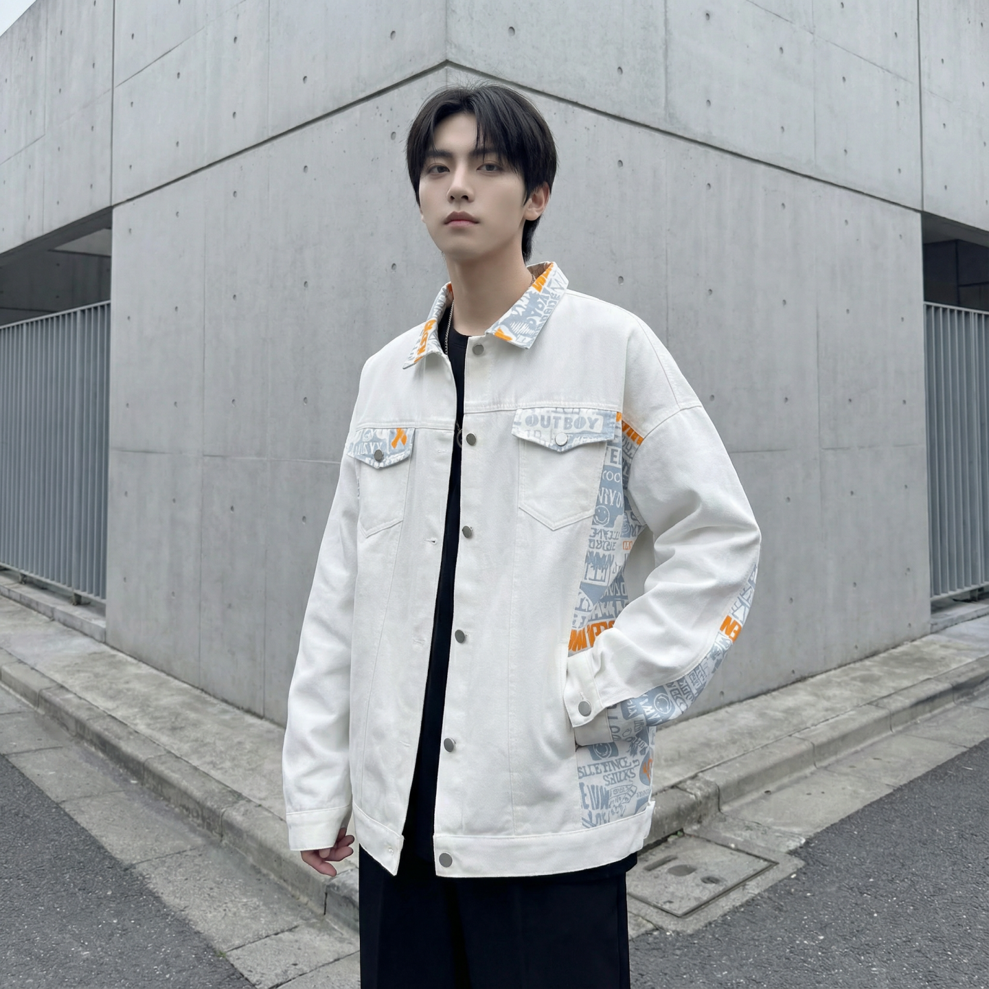 现货2026春季痞帅拼接设计感翻领夹克高级感潮流外套J24-P75,男装夹克,星座1017