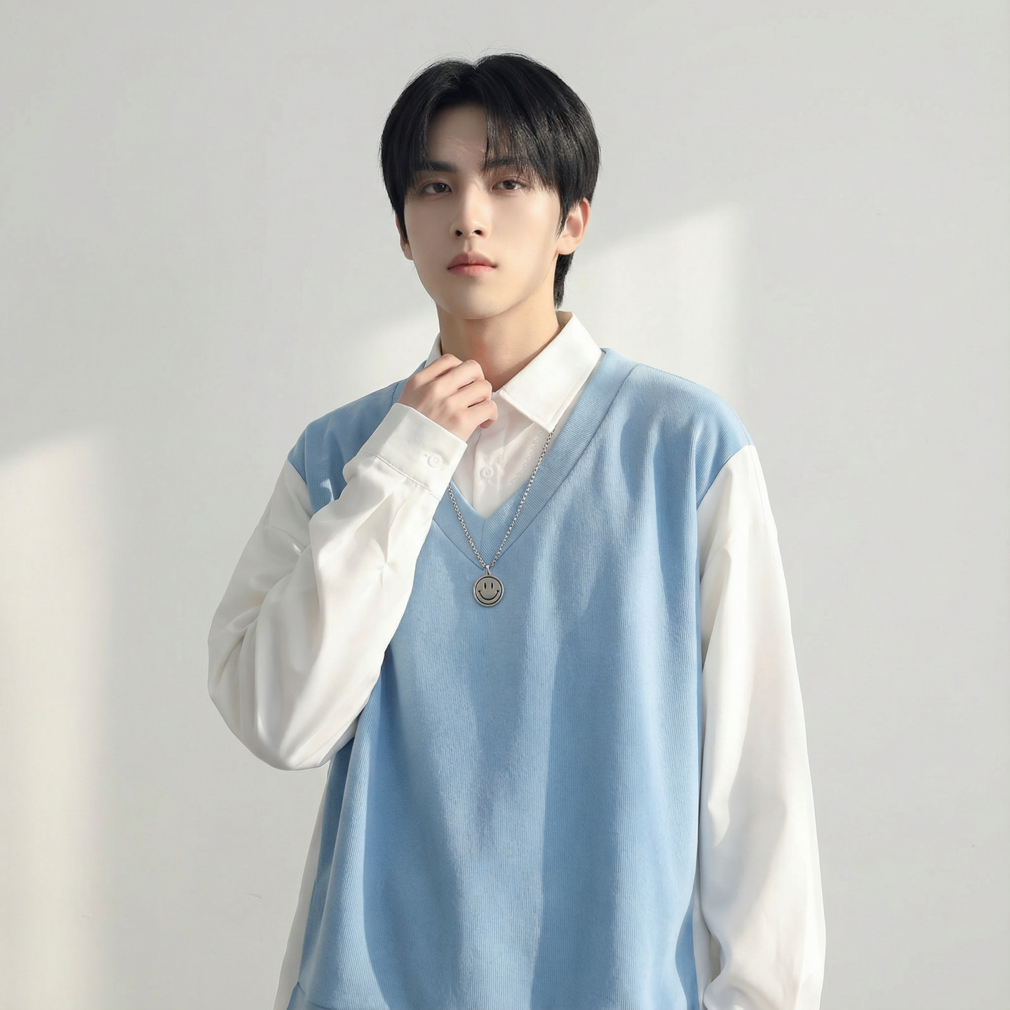 现货假两件长袖衬衫宽松衬衣港风休闲百搭上衣GK25-P58，男装衬衫，星座1017