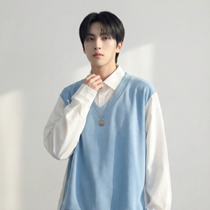 现货假两件长袖衬衫宽松衬衣港风休闲百搭上衣 GK25-P58，男装衬衫，星座1017