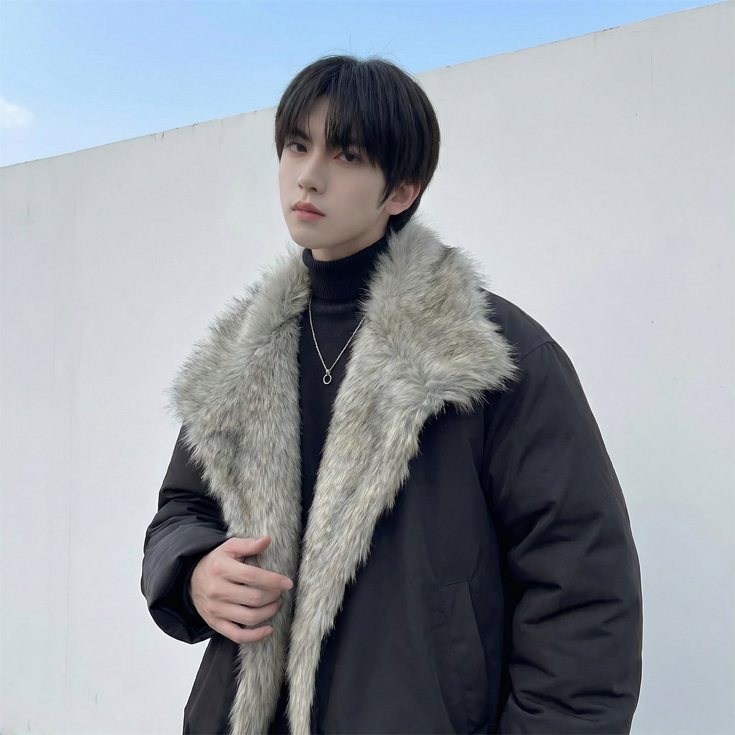 现货冬季大毛领加厚夹棉黑锻拼接棉服外套M1654-P168,男装棉衣,星座1017