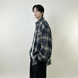 现货2026春复古美式格子长袖衬衫毛边宽松衬衣SC245-P58，男装衬衫，星座1017