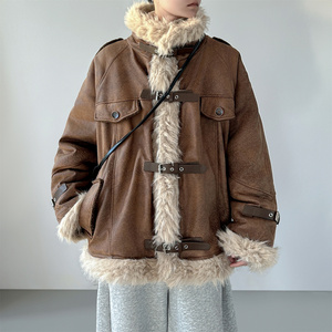 美式复古加绒羊羔毛机车服保暖冬季棉衣 W5819-P158 控198图片