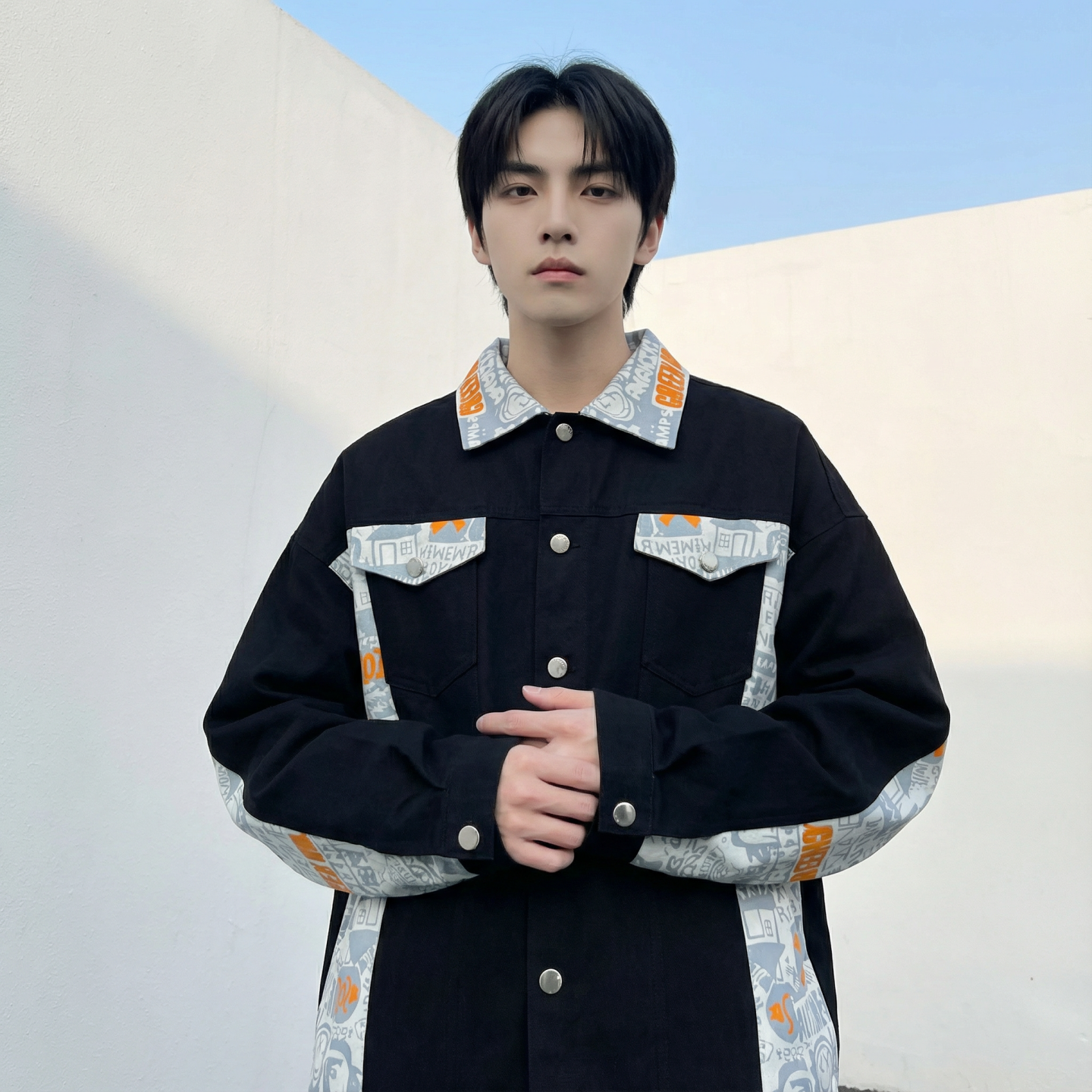 现货2026春季痞帅拼接设计感翻领夹克高级感潮流外套J24-P75，男装夹克，星座1017