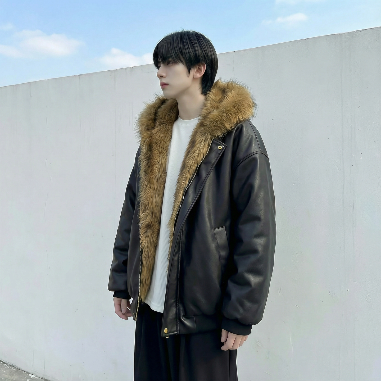 现货痞帅皮衣两面穿外套新款加厚PU皮毛一体机车外套M2483-P138,男装皮衣,星座1017