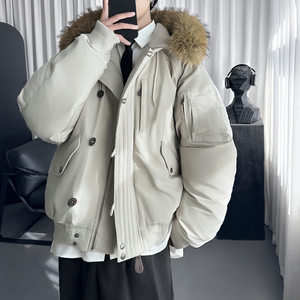 户外防风仿毛领短款宽松工装棉服男 M1103-P148图片