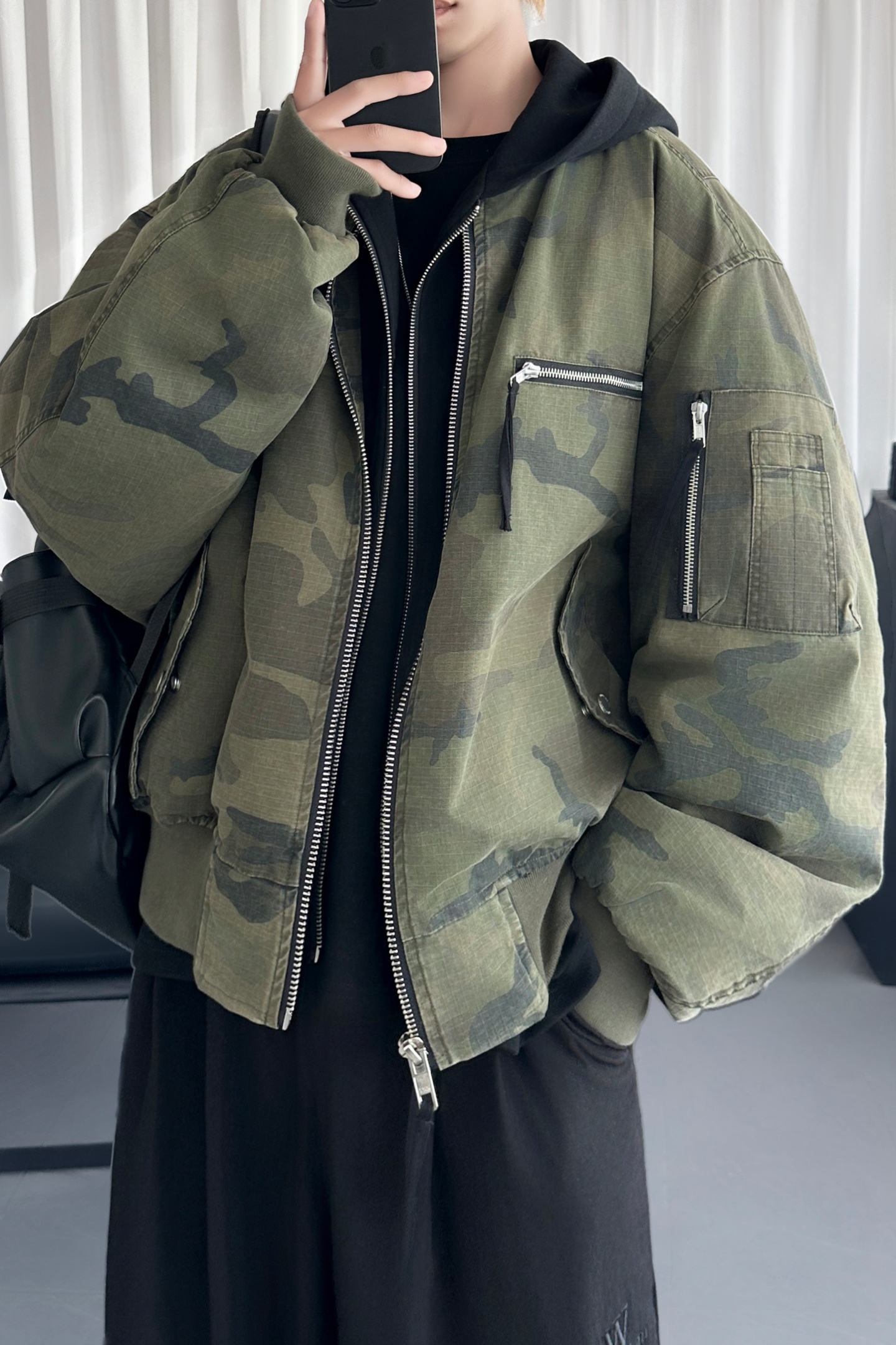 迷彩假两件棉服重磅水洗飞行服街头风外套M9881-P148，男装棉衣，星座1017