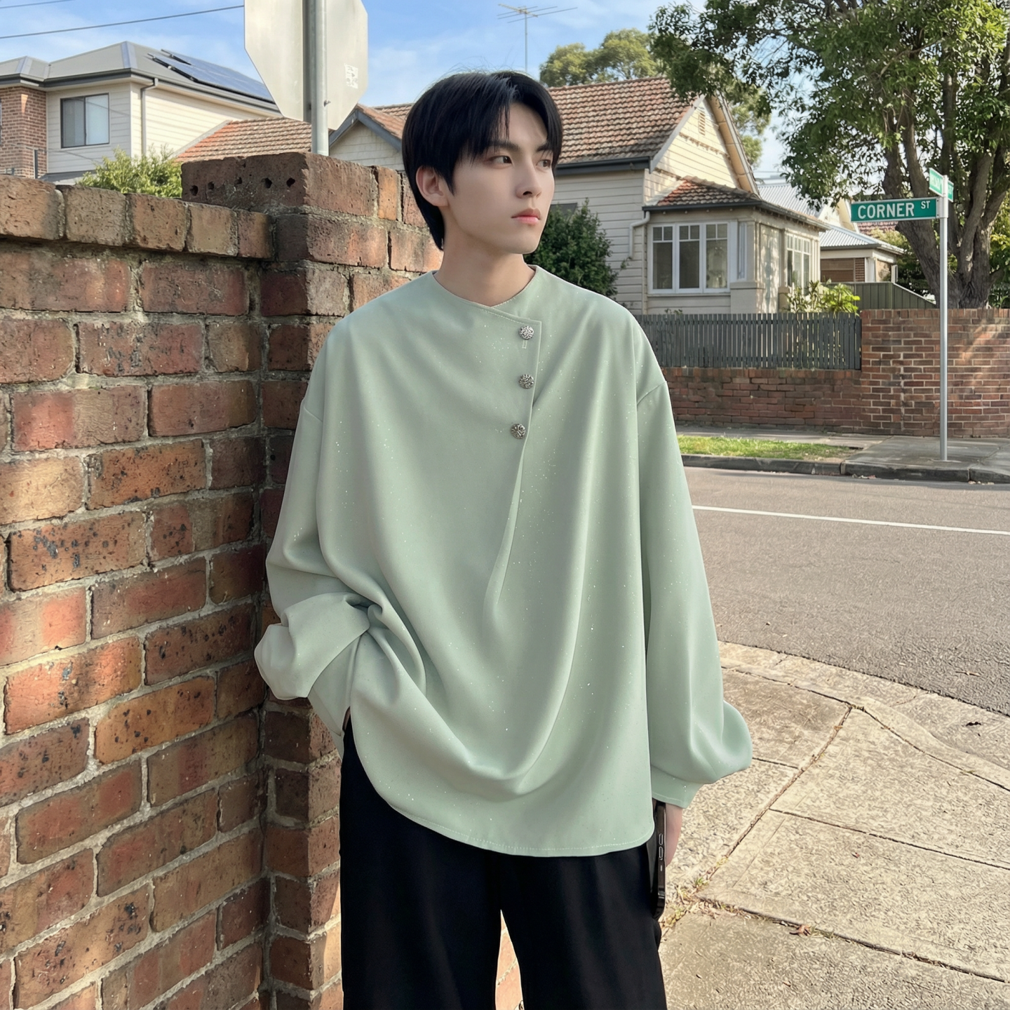 现货新中式痞帅衬衣高级感小香风衬衫微闪潮流痞帅衬衣A903-P68，男装衬衫，星座1017