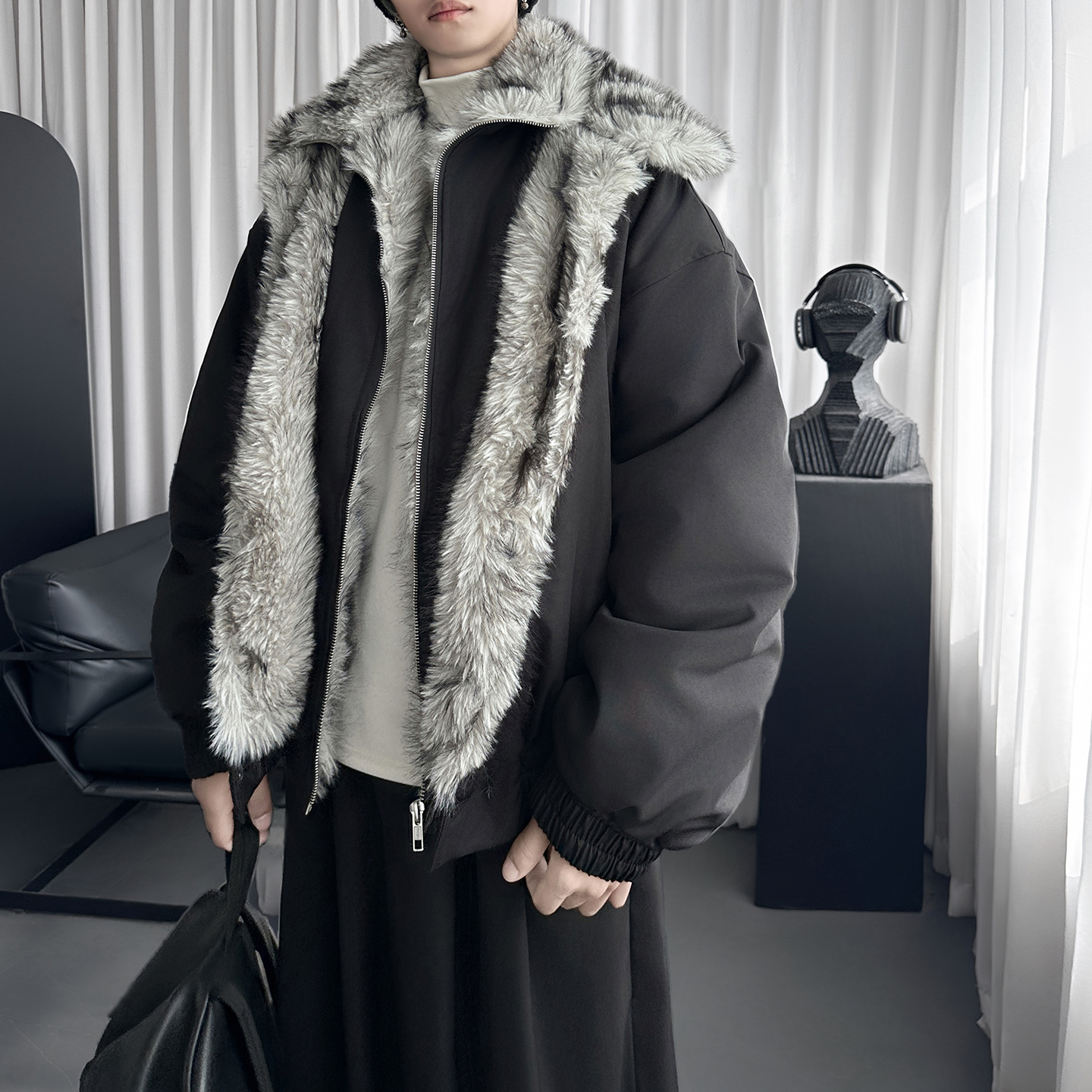 狼毛座山雕假两件棉服外套夹克多穿法保暖御寒M3663-P148，男装夹克，星座1017