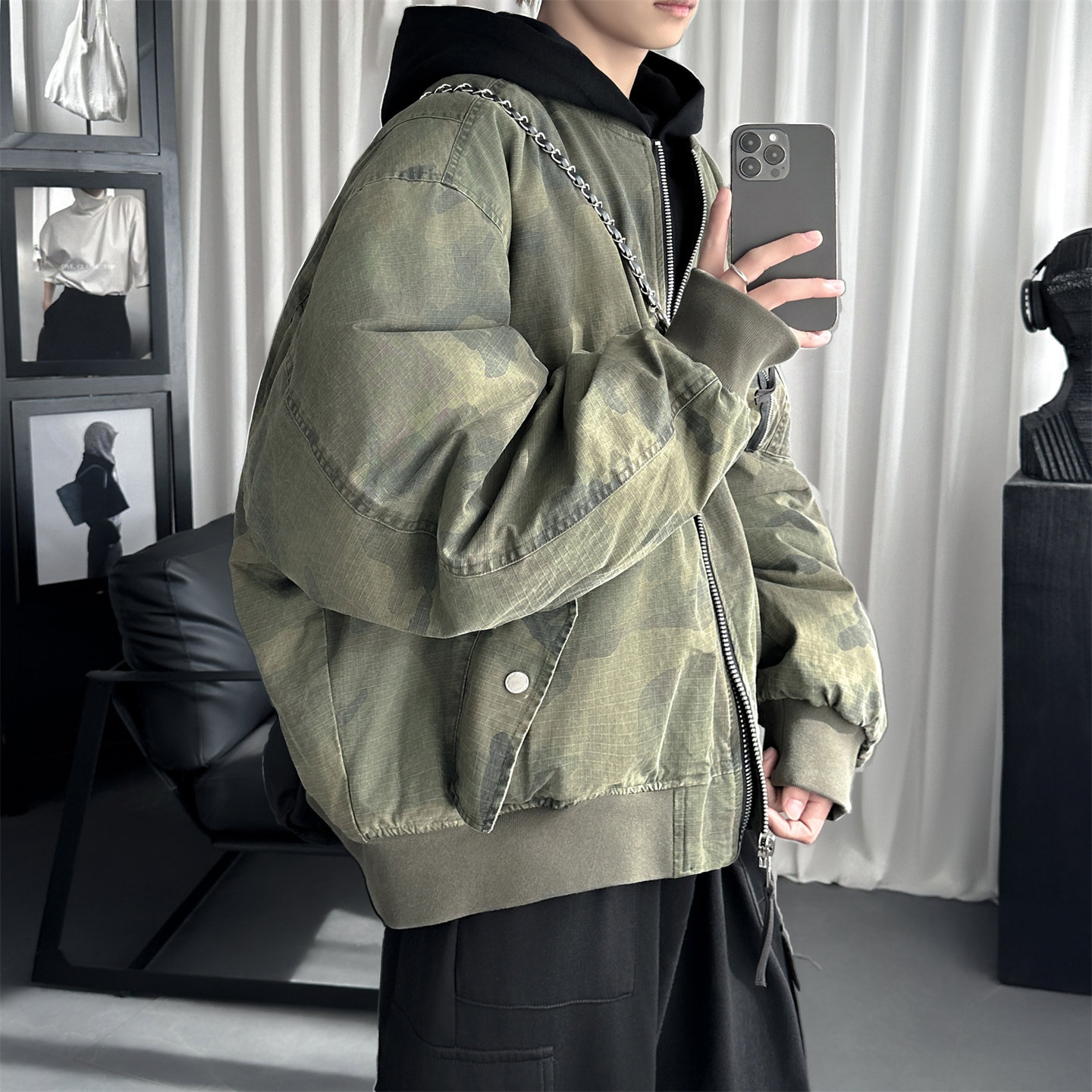 现货迷彩假两件棉服重磅水洗飞行服街头风外套M9881-P148,男装棉衣,星座1017