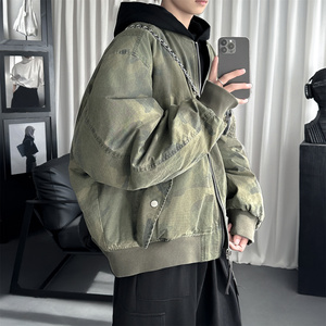 现货迷彩假两件棉服重磅水洗飞行服街头风外套 M9881-P148图片