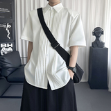 设计感黑色垫肩短袖衬衫男款夏季高级感痞帅廓形衬衣SR255-P68，商品下架区，星座1017