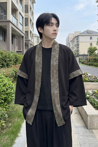 现货 春秋风蟒纹印花拼接男士道袍汉服 D3206-P78图片