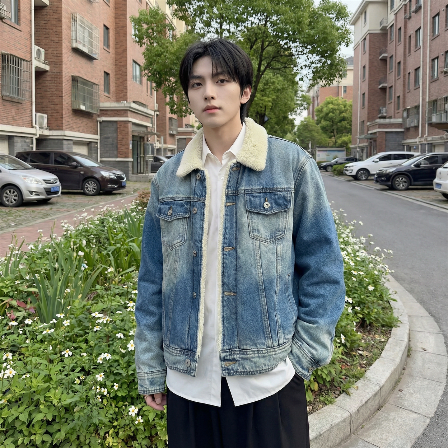 新款现货做旧羊羔绒牛仔外套保暖棉服夹克Q2053-P138，男装工装外套，星座1017