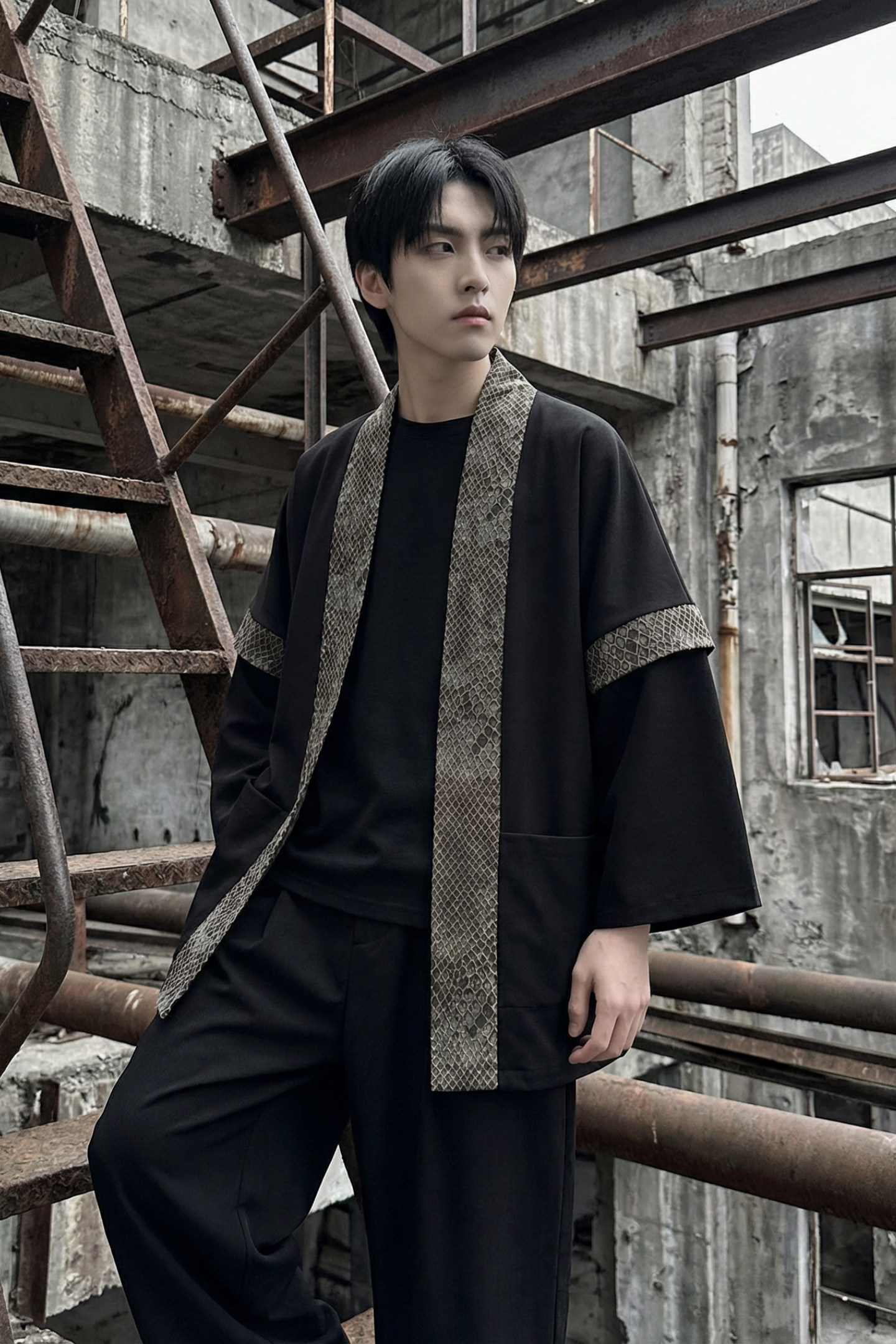 现货春秋风蟒纹印花拼接男士道袍汉服D3206-P78,男装民族服装,星座1017