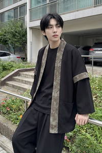 现货 春秋风蟒纹印花拼接男士道袍汉服 D3206-P78图片