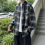 现货2026春复古美式格子长袖衬衫毛边宽松衬衣SC245-P58，男装衬衫，星座1017
