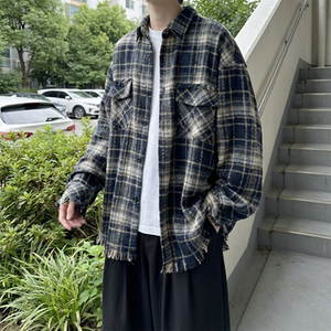 现货 2026春复古美式格子长袖衬衫毛边宽松衬衣 SC245-P58，男装衬衫，星座1017