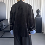 新中式黑色丝绒盘扣外套中山领休闲宽松西服外套男女Y9591-P98，男装西服，星座1017