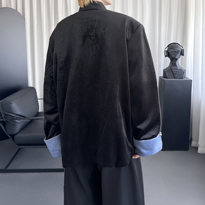 新中式黑色丝绒盘扣外套中山领休闲宽松西服外套男女 Y9591-P98图片