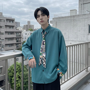 现货长袖衬衫男潮流带领带帅气港风高级感情侣衬衣 FA32-P55图片
