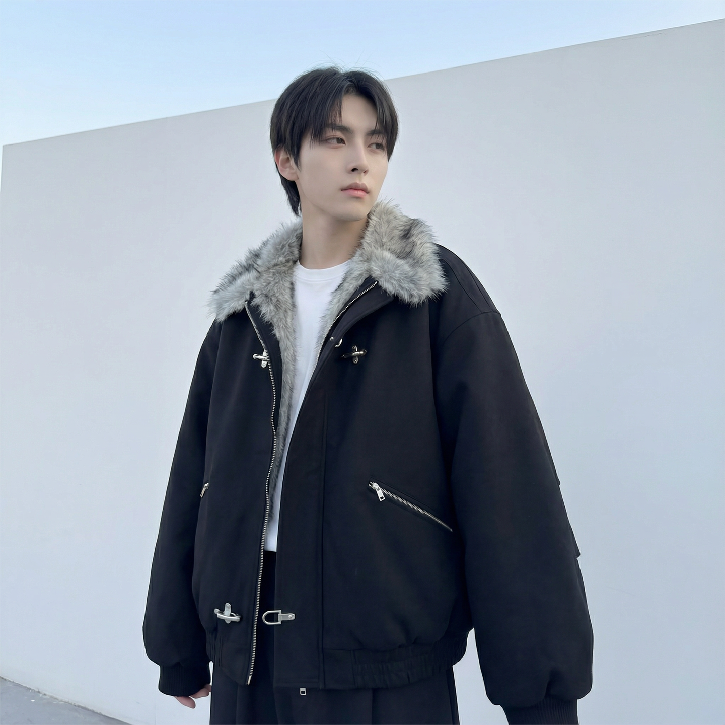 现货毛领复古（仿貂毛领）秋冬季座山雕夹克棉服外套男 Q664-P148