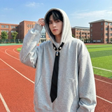 现货烫钻可拆卸领带设计连帽卫衣重磅细闪宽松慵懒外套W2056-P89，女装短外套，星座1017