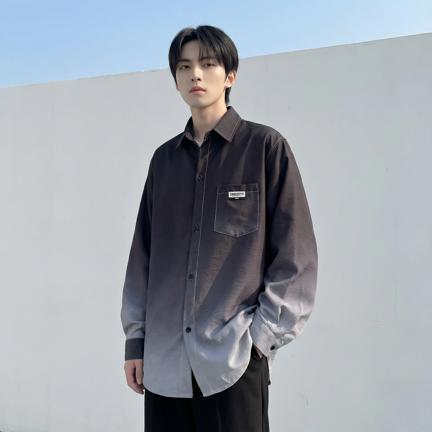 2026现货渐变长袖衬衫水洗褶皱宽松潮流休闲衬衣DS651-P58，男装衬衫，星座1017