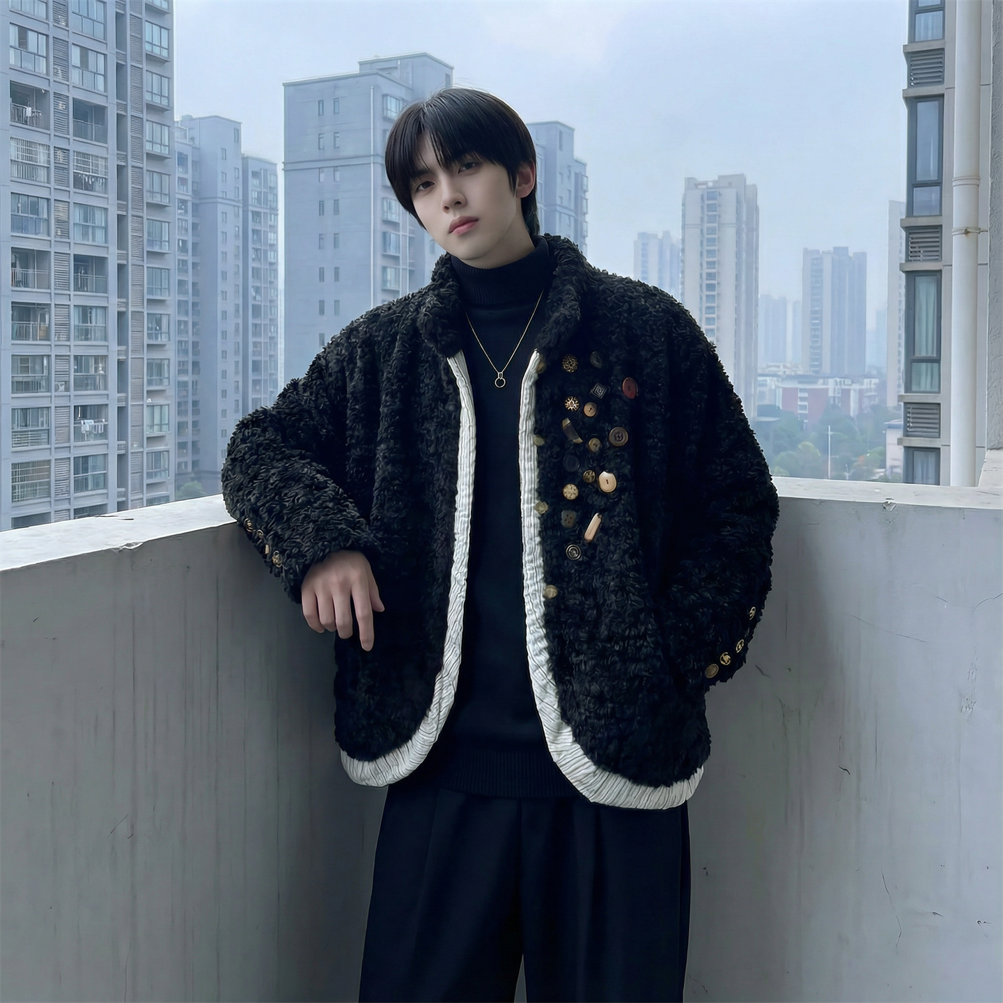 现货手工制扣古布保暖上衣设计感小众羊羔绒外套M7811-P128，男装棉衣，星座1017