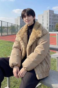 现货 冬季大毛领加厚夹棉黑锻拼接棉服外套 M1654-P168图片