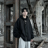 现货小众烫钻可拆卸领带设计连帽卫衣重磅宽松慵懒外套W2056-P89，女装短外套，星座1017