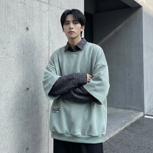 现货 2026春款假两件卫衣衬衫领复古vibe格子美式外套  A5613-P65图片