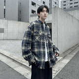 现货2026春复古美式格子长袖衬衫毛边宽松衬衣SC245-P58，男装衬衫，星座1017