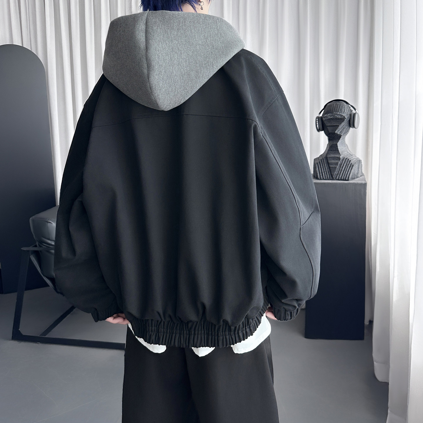 假两件撞色连帽外套男秋冬新款美式加厚上衣J707-P100,女装短外套,星座1017