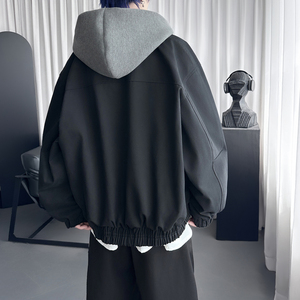 假两件撞色连帽外套男秋冬新款美式加厚上衣 J707-P100图片