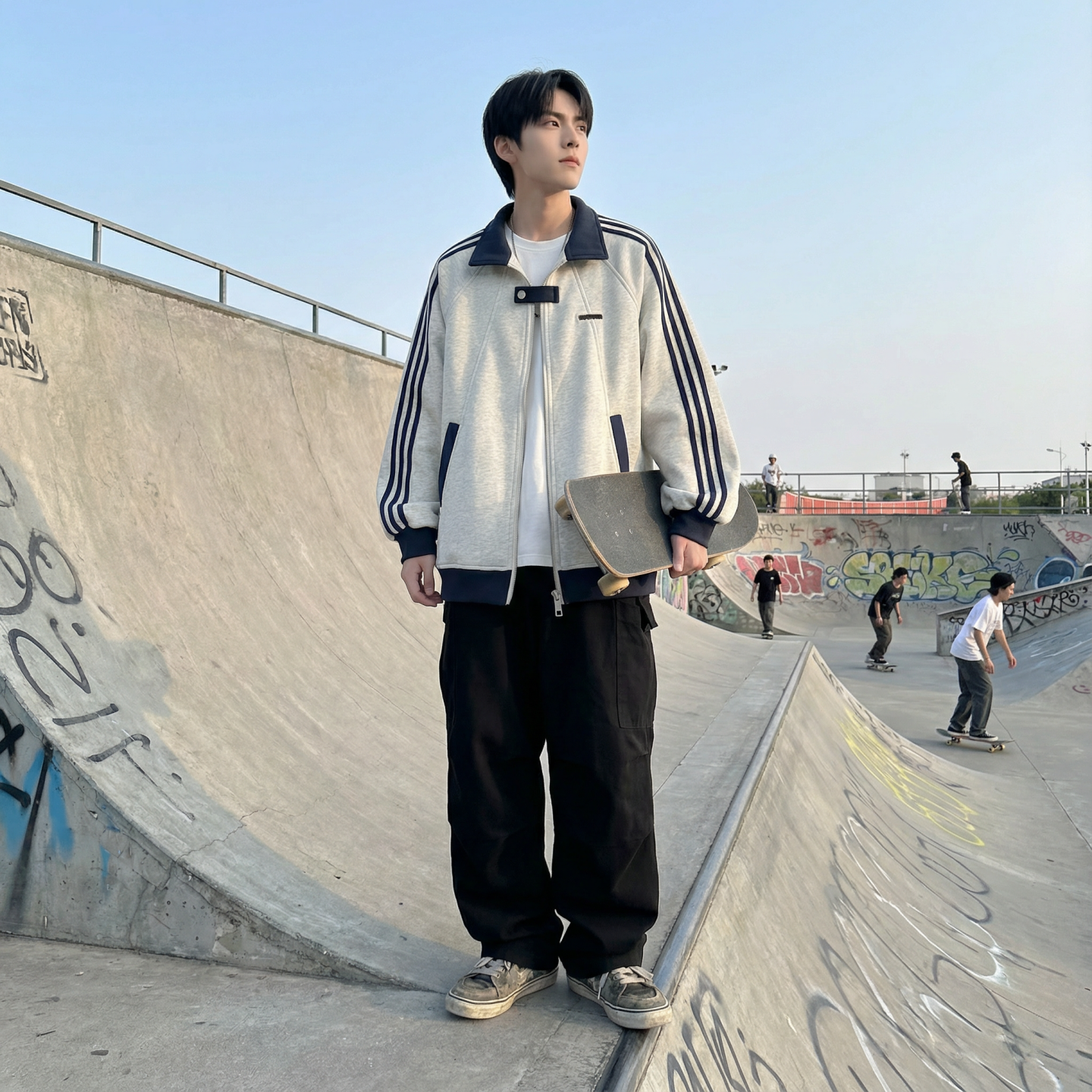 现货2026三条杠翻领夹克男宽松休闲运动外套R238-P68,男装夹克,星座1017