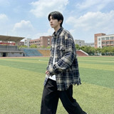 现货2026春复古美式格子长袖衬衫毛边宽松衬衣SC245-P58，男装衬衫，星座1017