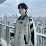 现货2026三条杠翻领夹克男宽松休闲运动外套现货R238-P68，男装夹克，星座1017