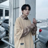 现货2026春款假两件卫衣衬衫领复古vibe格子美式外套A5613-P65，男装衬衫，星座1017