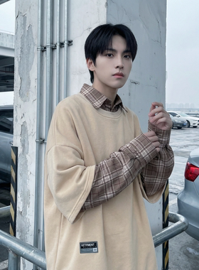 现货 2026春款假两件卫衣衬衫领复古vibe格子美式外套  A5613-P65