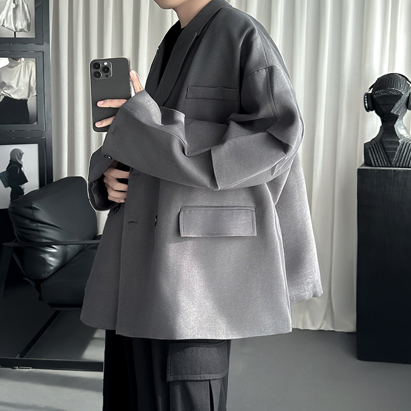 2025春款日系双排扣肌理质感复古简约西服宽松西装外套H305-P128,男装西服,星座1017