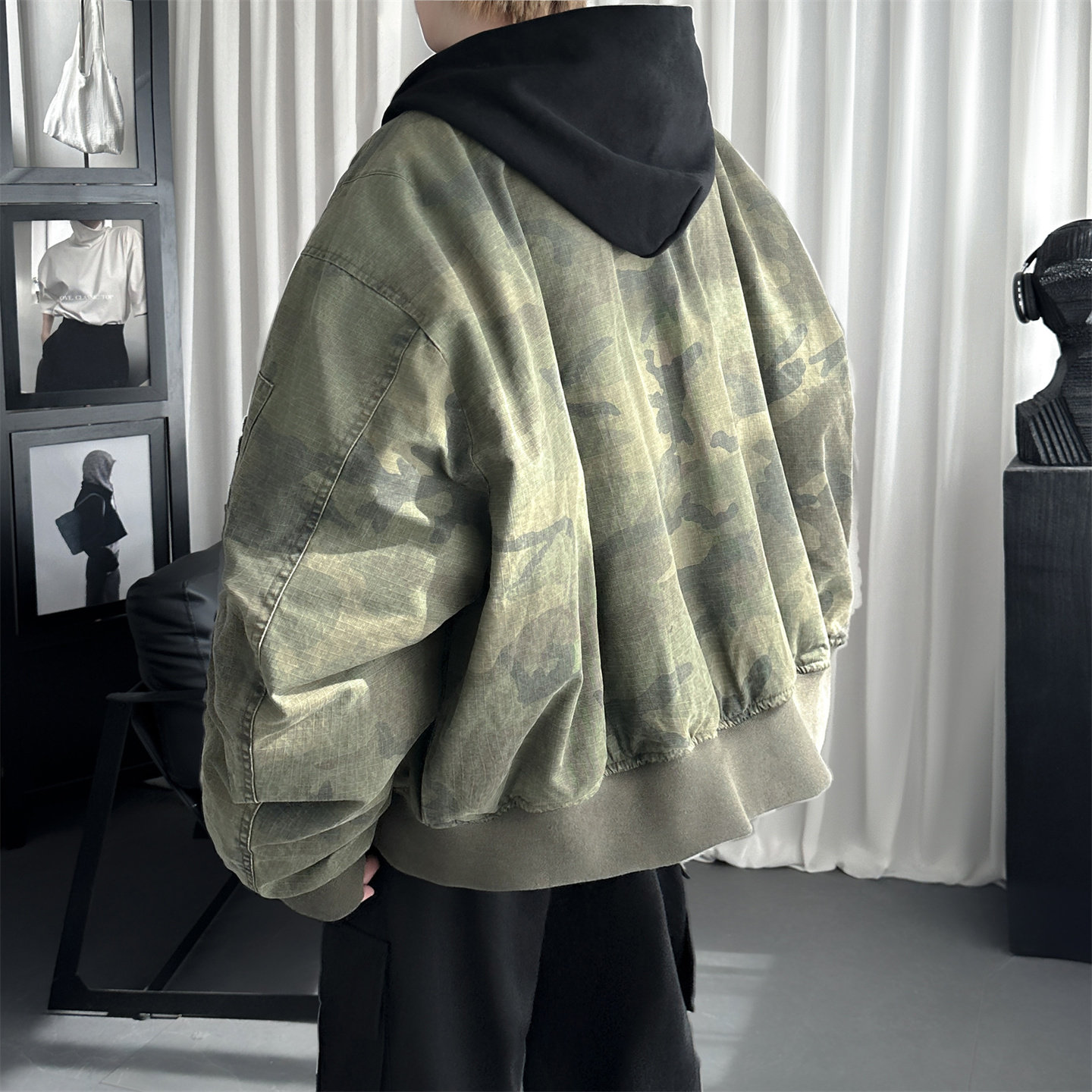 现货迷彩假两件棉服重磅水洗飞行服街头风外套M9881-P148,男装棉衣,星座1017