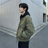 现货迷彩假两件棉服重磅水洗飞行服街头风外套M9881-P148，男装棉衣，星座1017