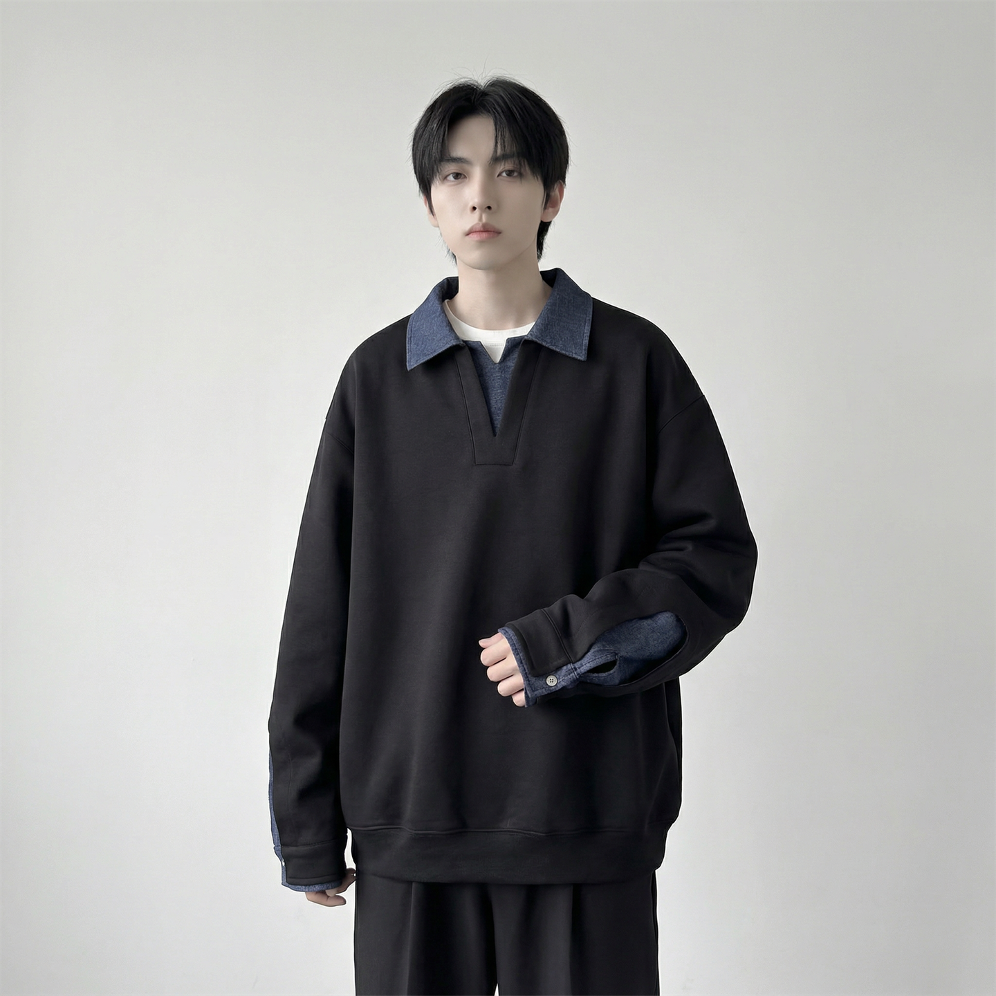 现货春季新款翻领高级感衬衫领上衣长袖卫衣男装潮WY212-P68，男装衬衫，星座1017