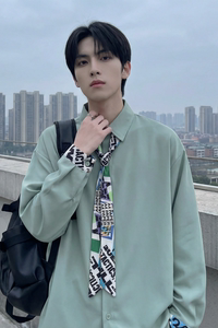 现货长袖衬衫男潮流带领带帅气港风高级感情侣衬衣 FA32-P55图片