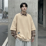 现货2026春款假两件卫衣衬衫领复古vibe格子美式外套A5613-P65，男装衬衫，星座1017