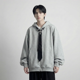 现货小众烫钻可拆卸领带设计连帽卫衣重磅宽松慵懒外套W2056-P89，女装短外套，星座1017