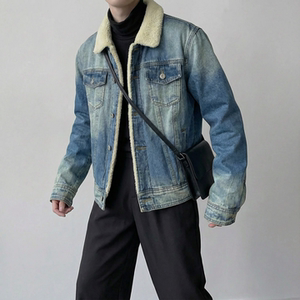 新款现货做旧羊羔绒牛仔外套格保暖棉服夹克 Q2053-P138图片