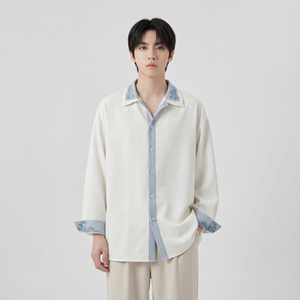 现货潮衬衫小众刺绣长袖衬衣新中式情侣外套 DY877-P68，男装衬衫，星座1017