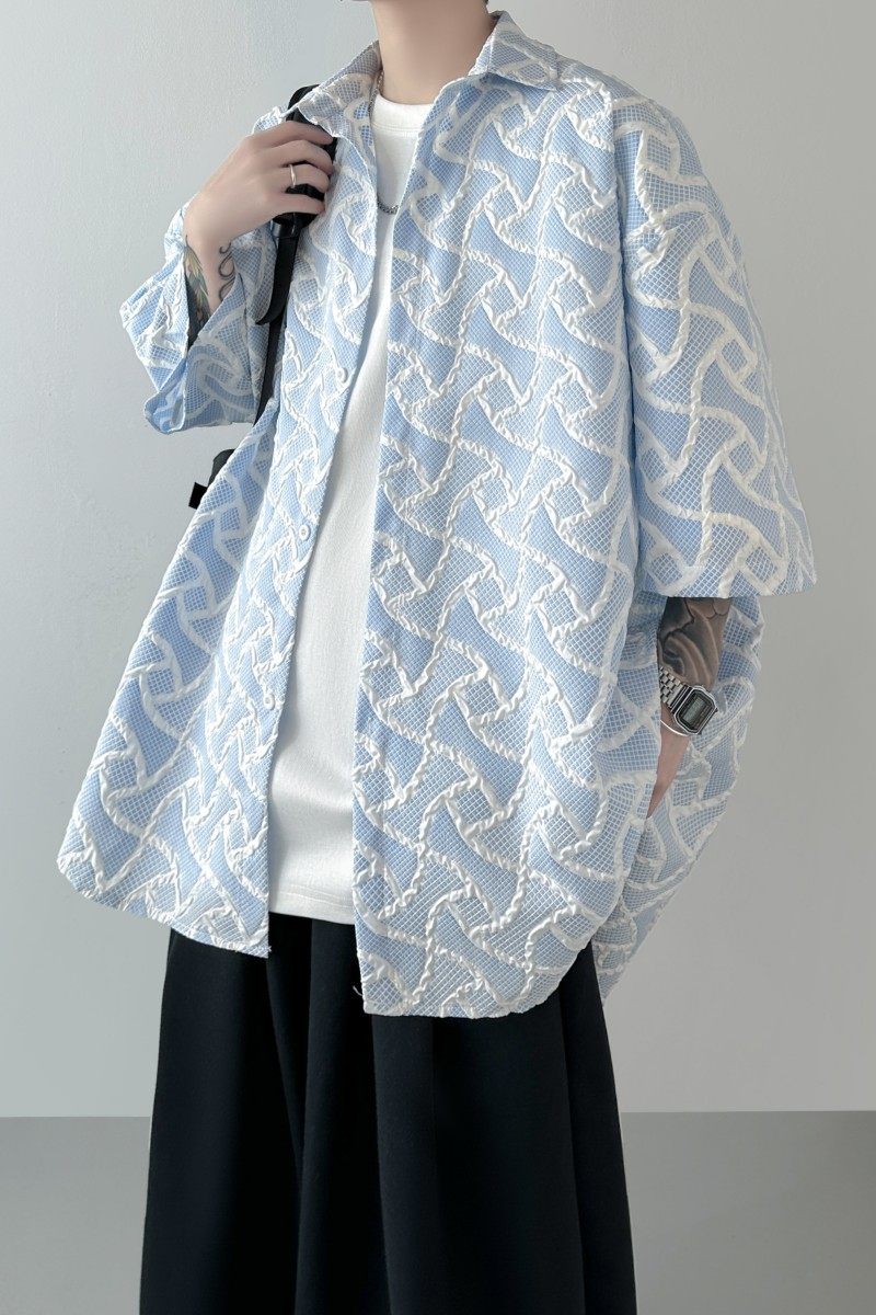 新款浮雕衬衫男冷淡风痞帅短袖衬衣潮CC87-P45,男装衬衫,星座1017